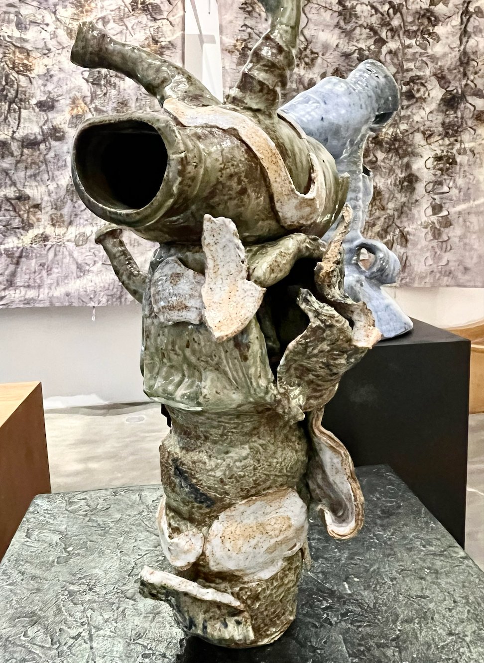 ‘Extra Terrestrial Transplant No. 02,’  by Jose Solon Perfecto, deconstructed wheel-thrown pottery, rice husk fire clay and surf town celadon glaze.